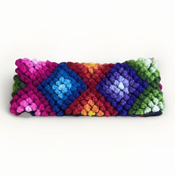 Peruvian Alpaca Women's Granny Squares Headband Winter Ear Warmer 3” Wide - Picture 2 of 4